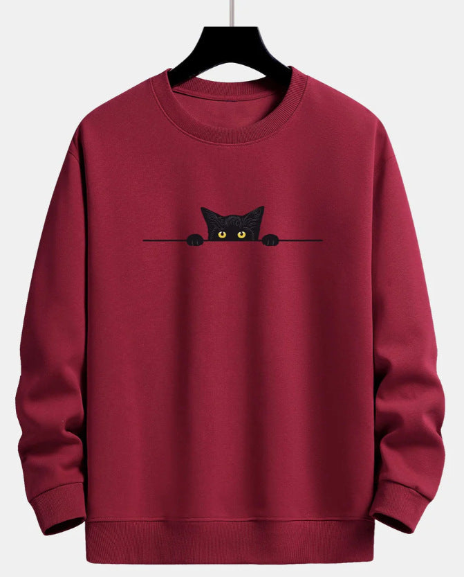 Cute Cat Print Round Neck Pullover Sweater