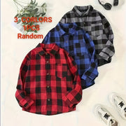 Kids' Classic Plaid Long‑Sleeve Shirt – Brushed Fabric, Spring/Autumn Style (Random Color)