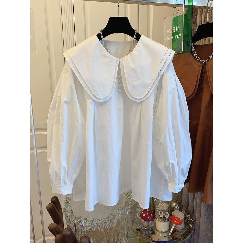Women's Doll Collar Lantern Sleeve Shirt Top