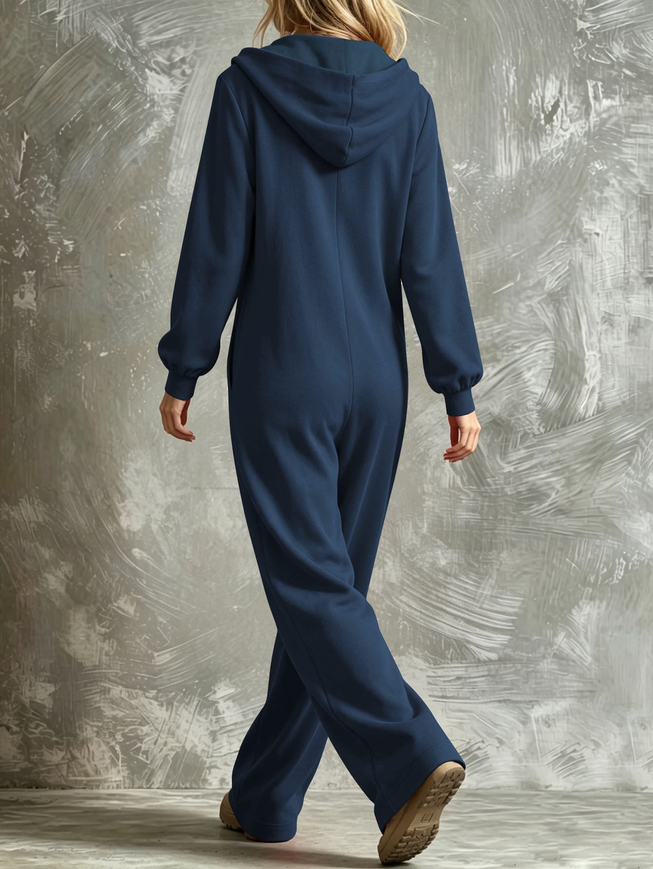 Women's Casual Hooded Full-Zip Wide-Leg Jumpsuit