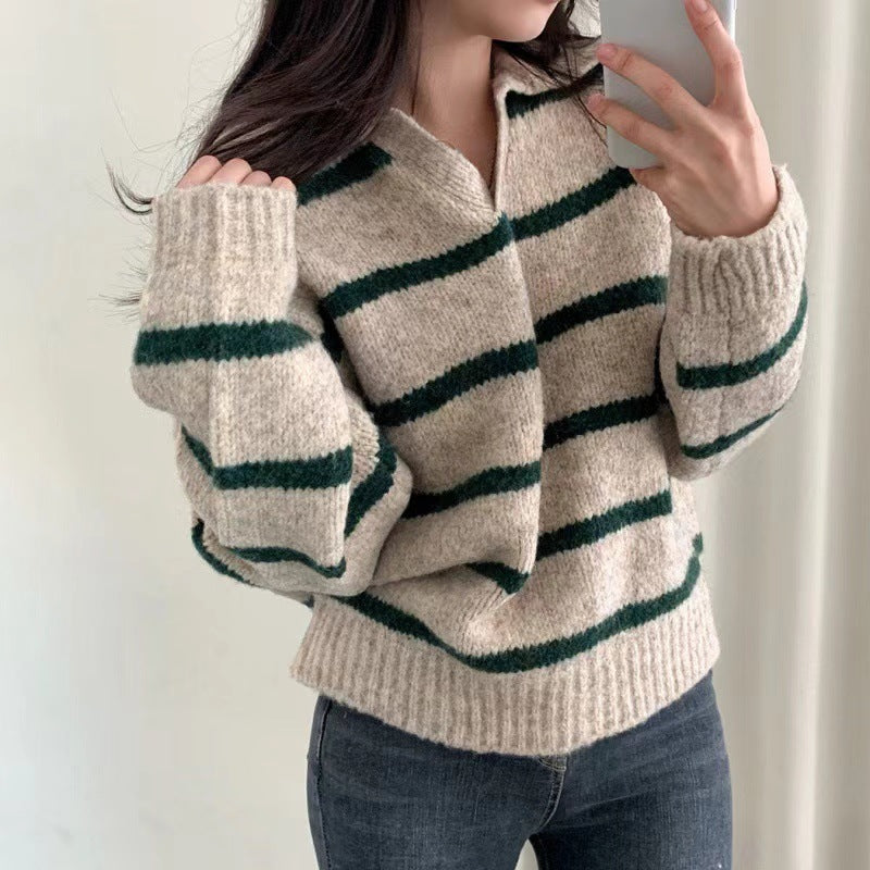 Womens V-neck Long-sleeve Knit Sweater