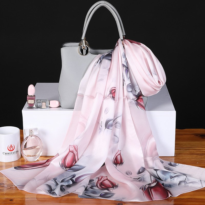 Cozy Autumn Shawl Scarf, Soft Satin Crepe Fabric