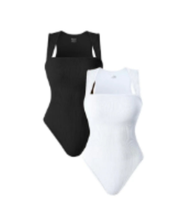 Sleeveless Square Neck Slim Fit Ribbed Jumpsuit