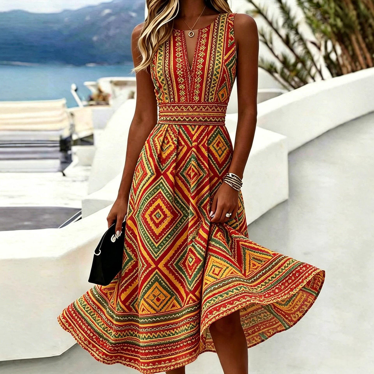 Retro Artistic Sleeveless Summer Midi Dress