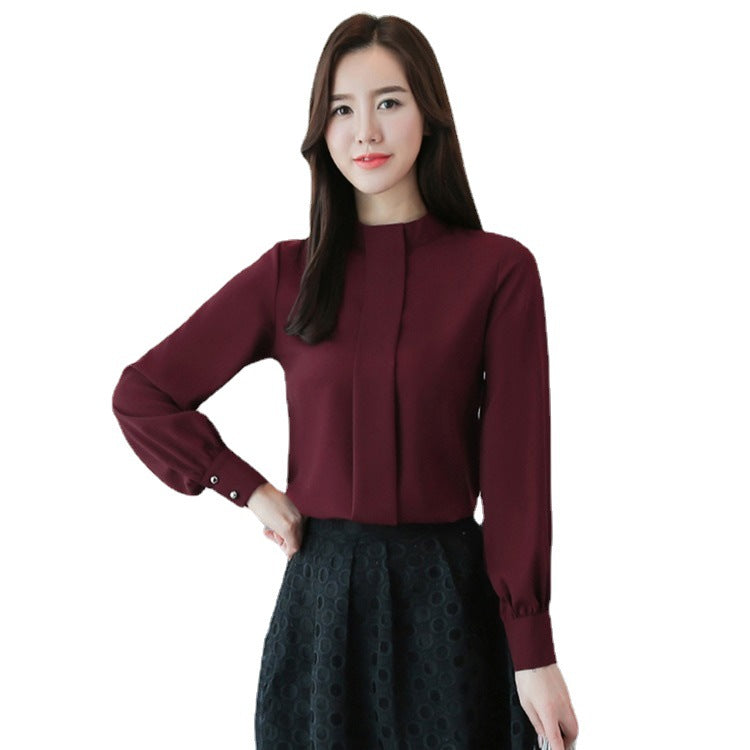 Fashion Korean Style Plus Size Long Sleeve Women's Chiffon Shirt