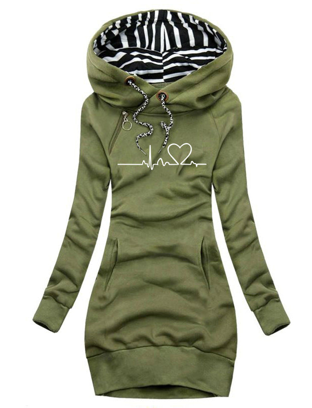 Women's Cute Heart Print Long Hoodie Pullover Sweatshirt