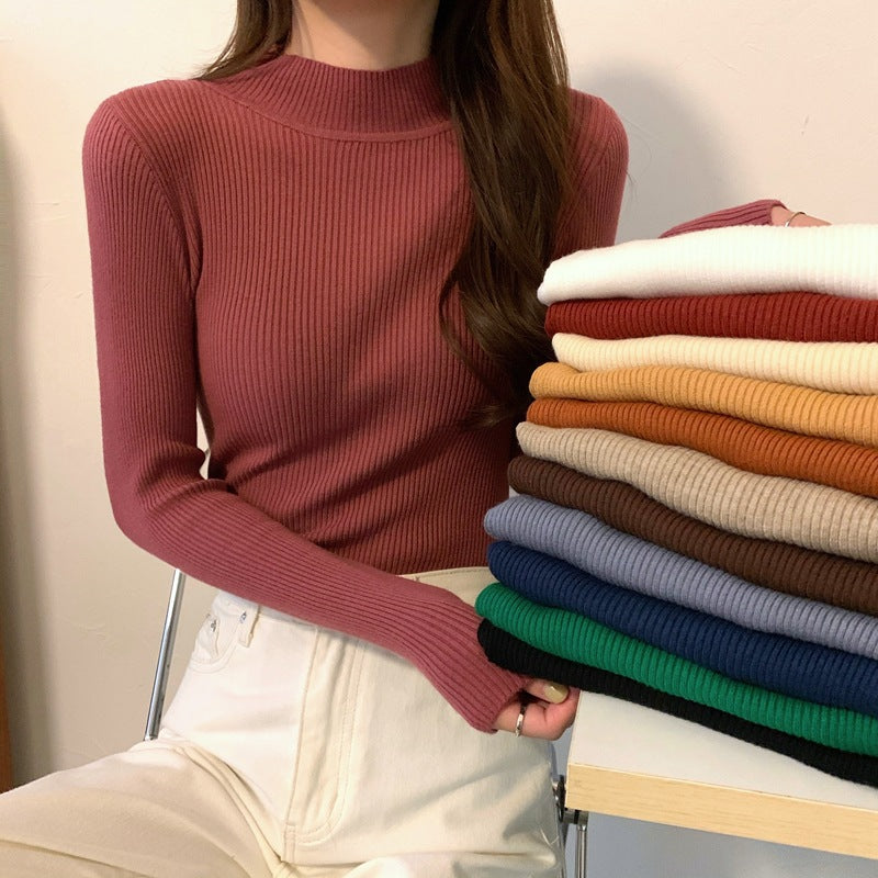 Slim-Fit Mock Neck Long-Sleeve Layering Sweater