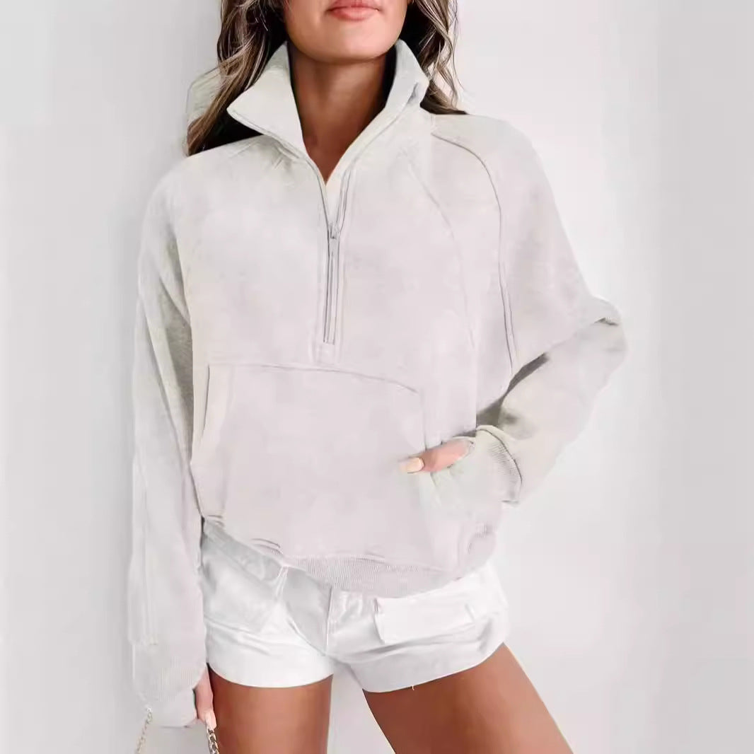 Casual Stand Collar Long Sleeve Loose Hoodie