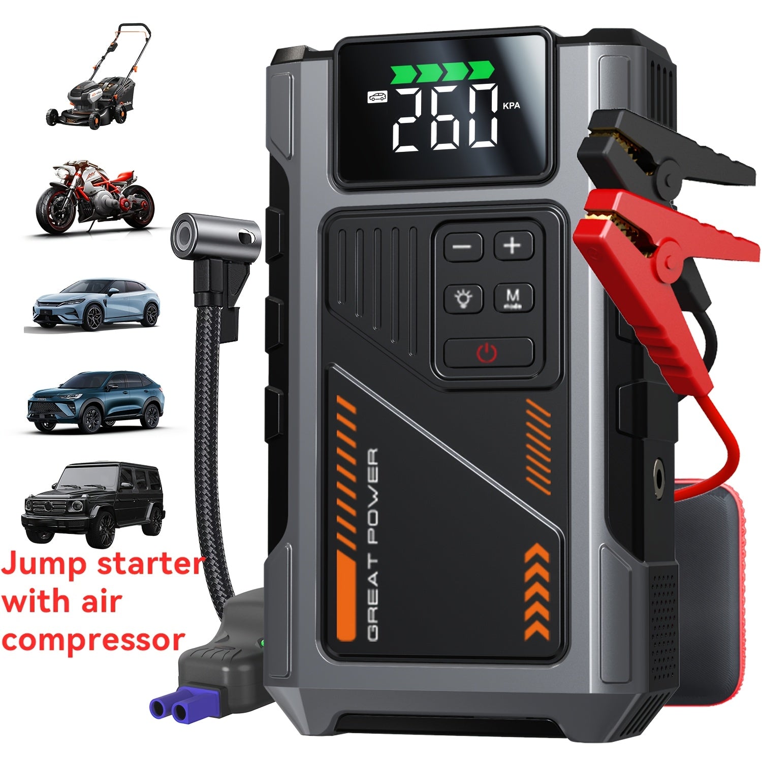 4000A Portable Wireless Car Air Compressor Jump Starter with Air Compressor, Battery Jump Starter Portable Peak, Car Battery Charger Portable For12V Start The Car Quickly, USB Input/output, LED...