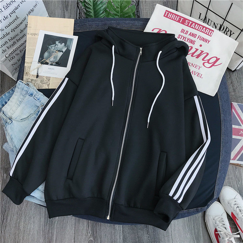Women's Striped Loose Hoodie Cardigan Jacket