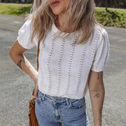 French‑Inspired Mesh Hollow‑Out Striped Tee – Slim Fit