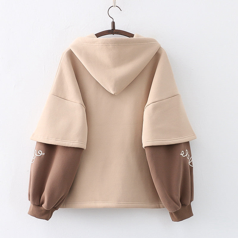 Fleece-Lined Embroidered Bear Winter Pullover Hoodie
