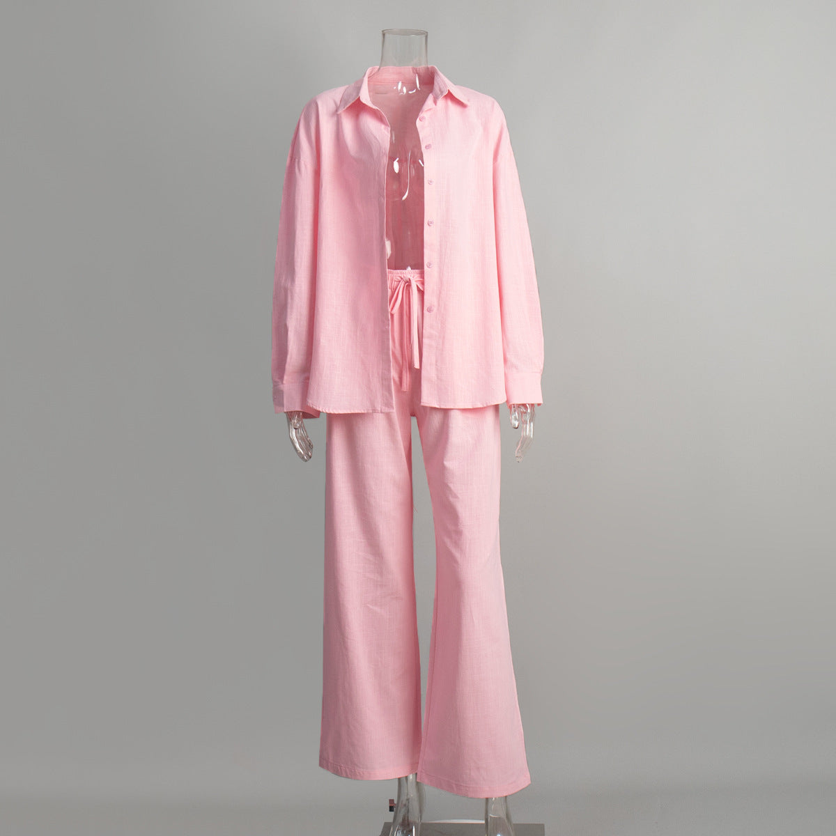 Cotton Shirt Trousers Suit Loose Long Sleeve
