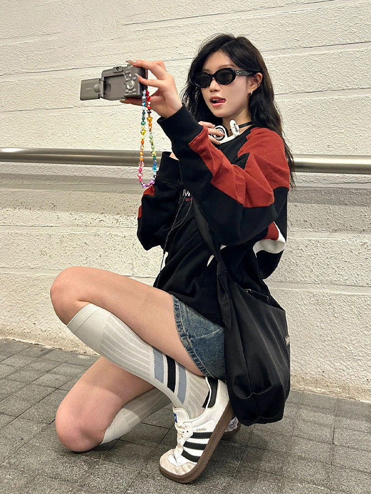 Letter Embroidered Oversized Hip-Hop Sweater