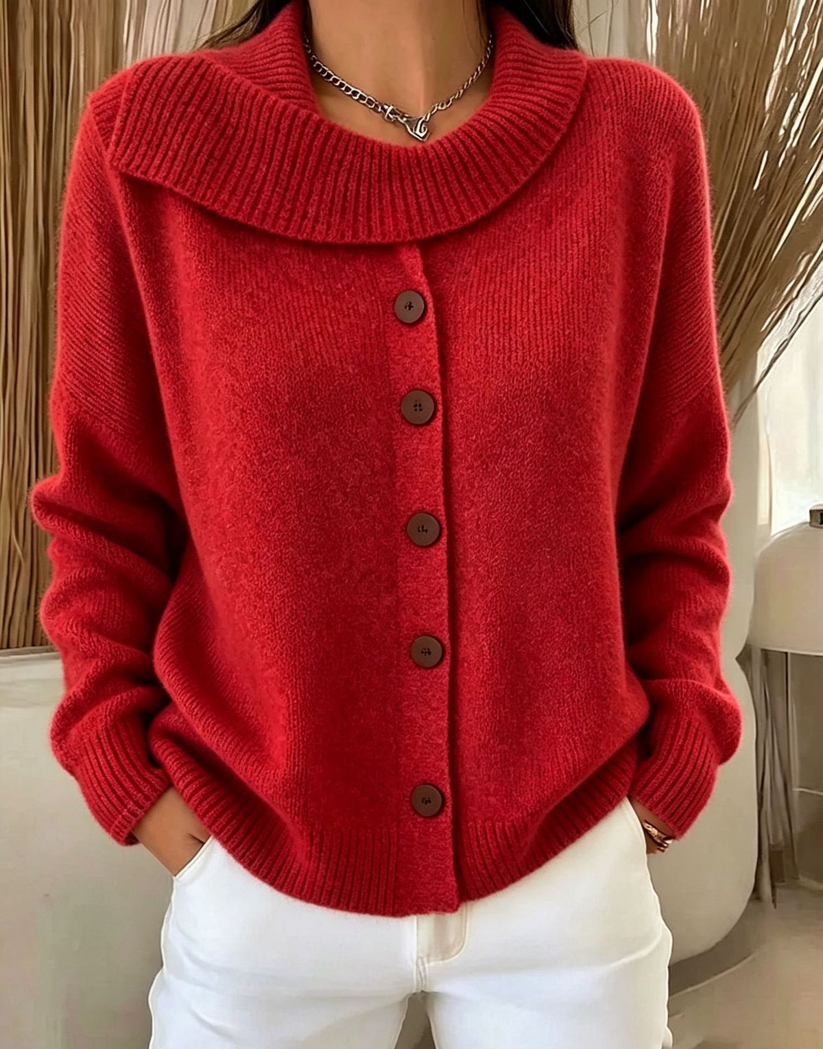 Knitted Cardigan with Buttons Womens Sweater Jacket