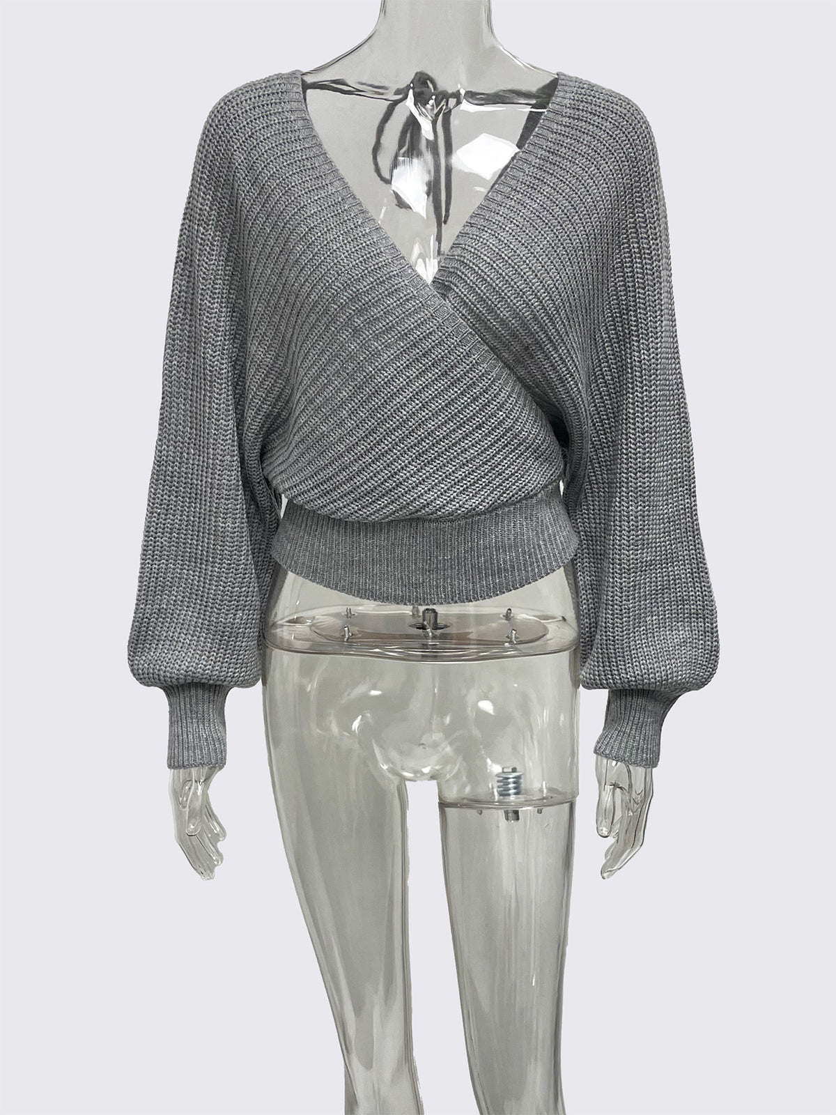 Cropped V-neck Long-sleeve Pullover Knit Sweater