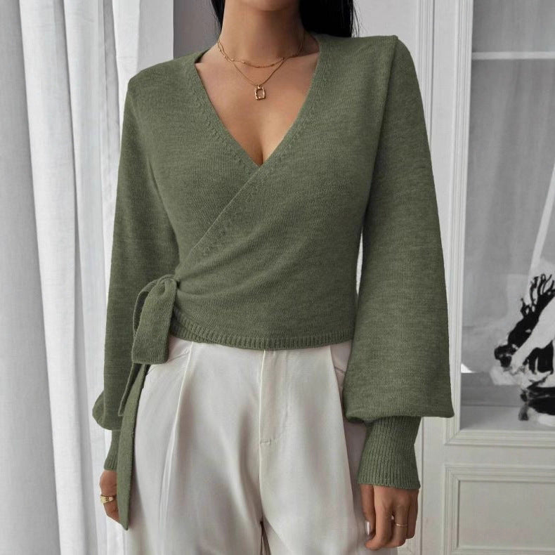 Autumn and Winter Irregular Lace-up Elegant Wool Short Clothes Top