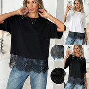 Summer Lace Patchwork Crew Neck T-Shirt – Lightweight & Trendy