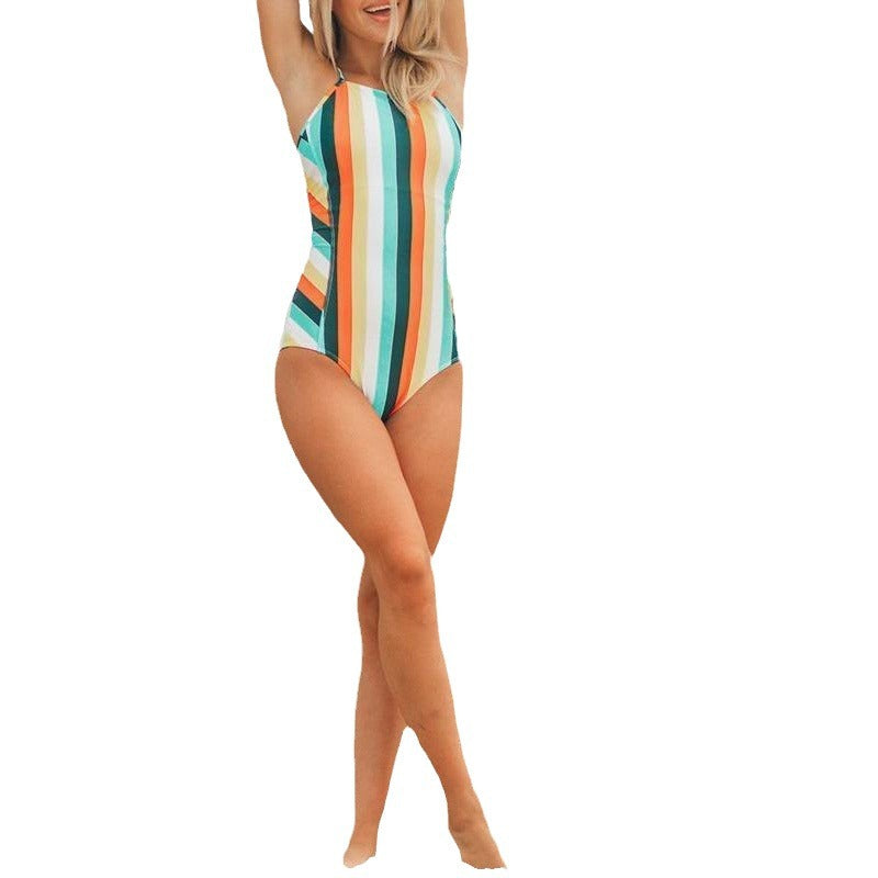 Women's Striped One-Piece Bandage Swimsuit