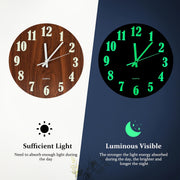 1pc JFHT Round Luminous Wall Clock, Retro Wood Grain Silent Quartz Wooden Clock, Battery Operated (AA Battery Not Included), for Bedroom, Living Room, Office, Kitchen, Bathroom - Home Decor, Wall Clock Living Room