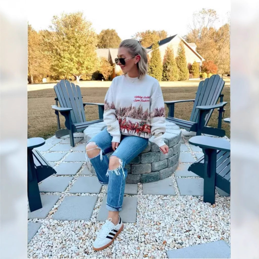 Women's Casual Round Neck Long Sleeve Pullover Sweatshirt