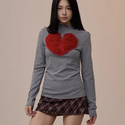 Women's Creative Heart Long-sleeved T-shirt Loose Retro Slim-fit Top