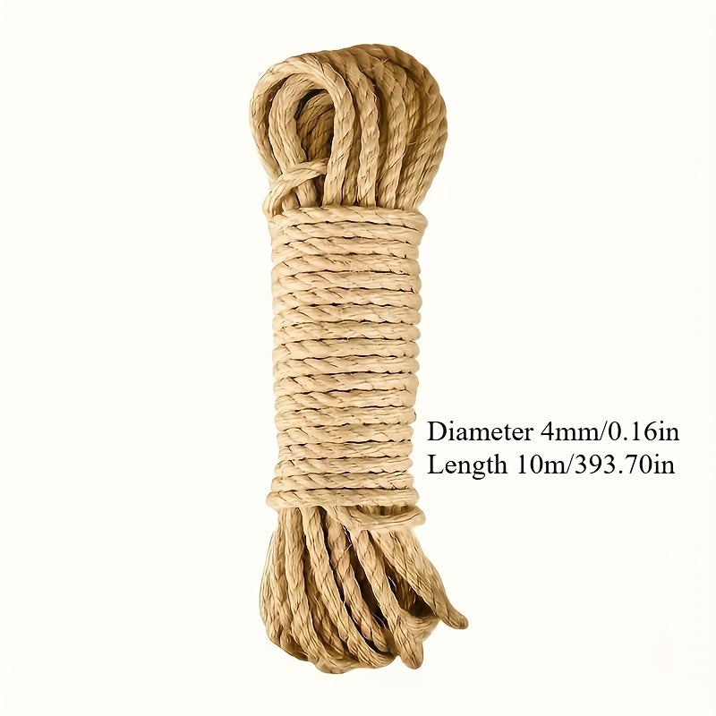 10m Natural Jute Rope  Dual Use: Outdoor Camping & Cat Scratcher  DIY Scratching Toy/post, Furniture Protector For Cat Claws  Durable For Pet & Outdoor Needs