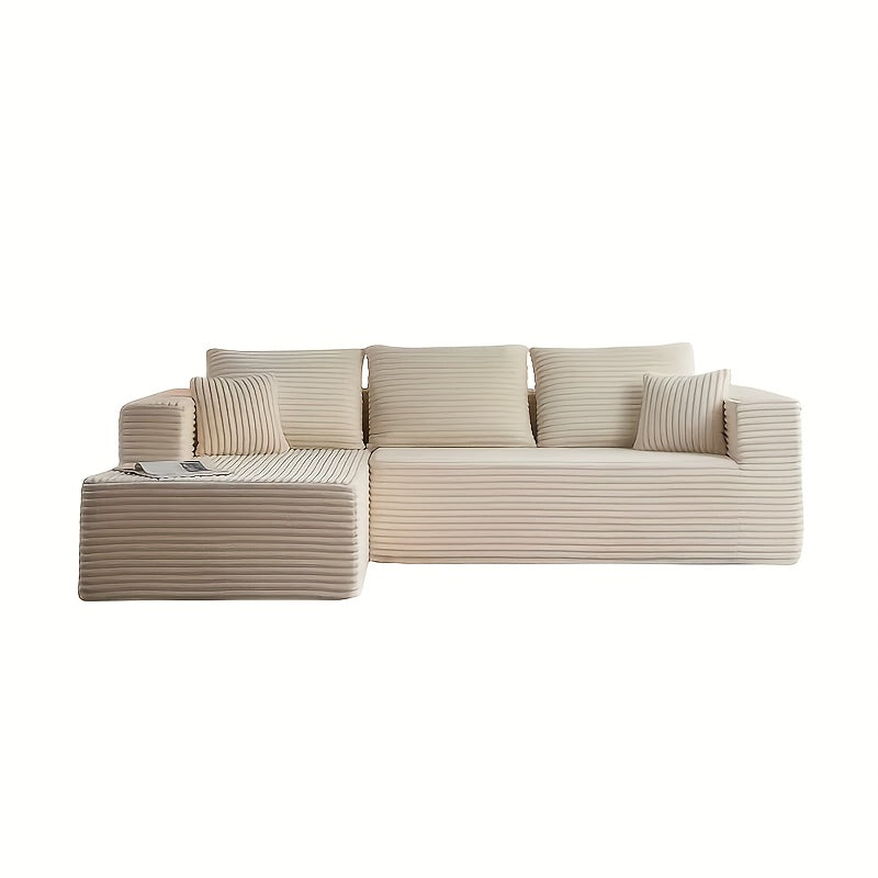 Modular L-shaped chaise longue sofa bed with deep seat and corduroy upholstery
