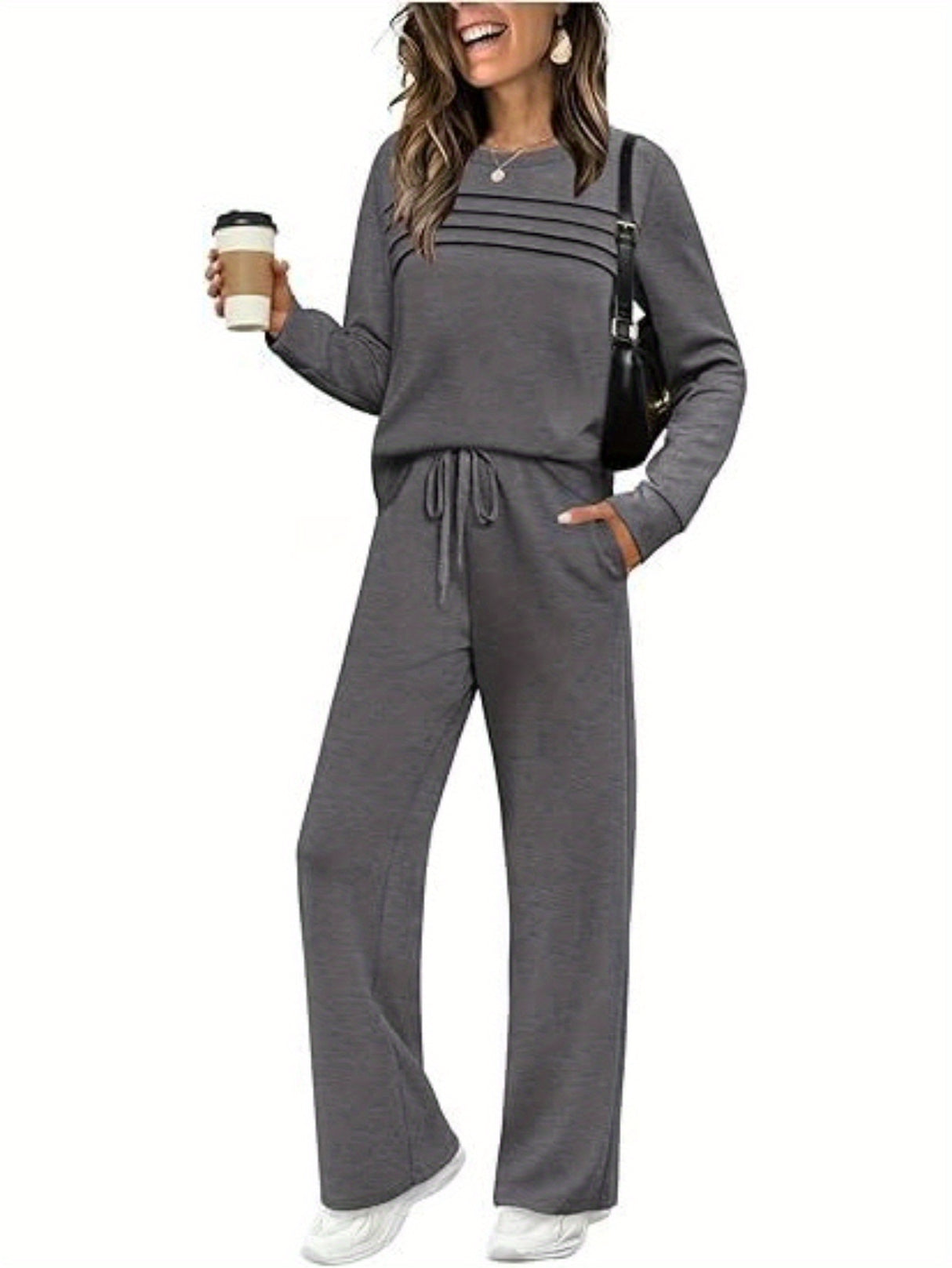 American Women's Pants Set Fashionable Long Sleeved Pants Set Casual Striped Top Pants 2pcs Set, Pant Suits for Women, White Pants for Women Elegant Classy, Ladies Pants Suit, Office Wear, Work Att...