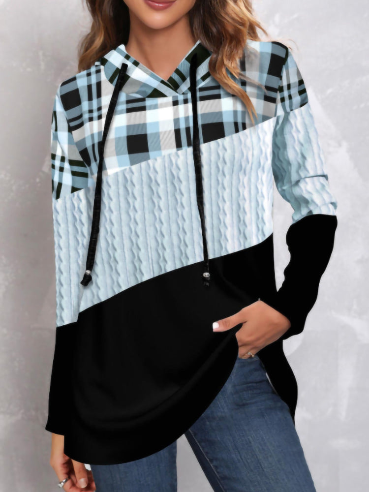 Women's Casual Hooded Digital Print Pullover Sweater