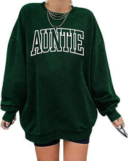 Oversized Aunt Letter Print Round-Neck Sweatshirt