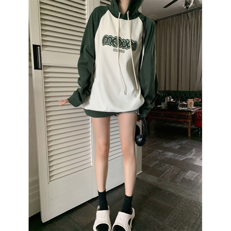 Cozy Embroidered Letter Raglan Sleeve Hoodie