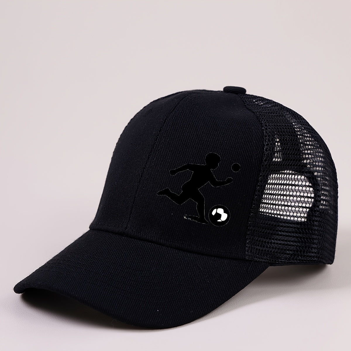 Boys Mesh Baseball Cap with A‑Z Letter and Soccer Ball Print, Unisex Sunvisor, Black