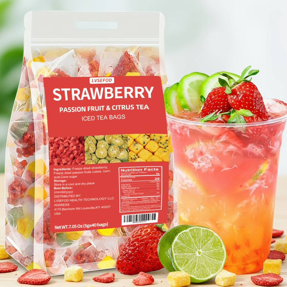 Freeze‑Dried Strawberry Kumquat Passion Fruit Tea – 5 g x 40 Bags (7.05 oz total), Caffeine‑Free, Additive‑Free