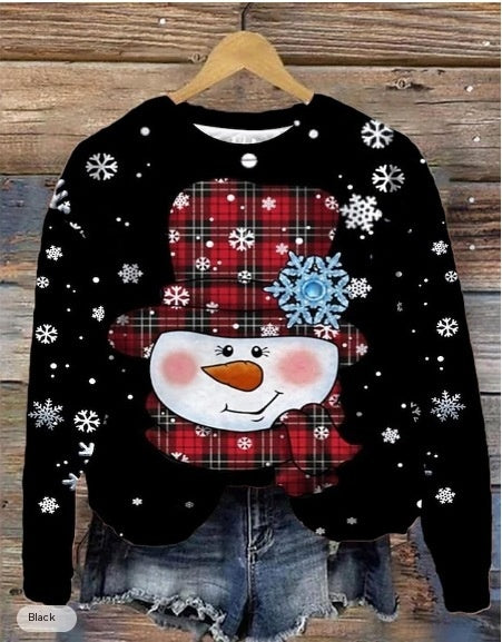 Festive Plus Size Christmas Print Long Sleeve Sweater