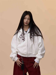 Retro Hooded Printed Casual Sweatshirt Women's Hooded Jacket