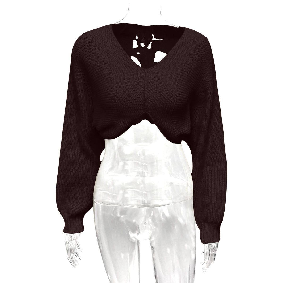 V-neck Midriff-baring Short Temperamental Knitted Sweater