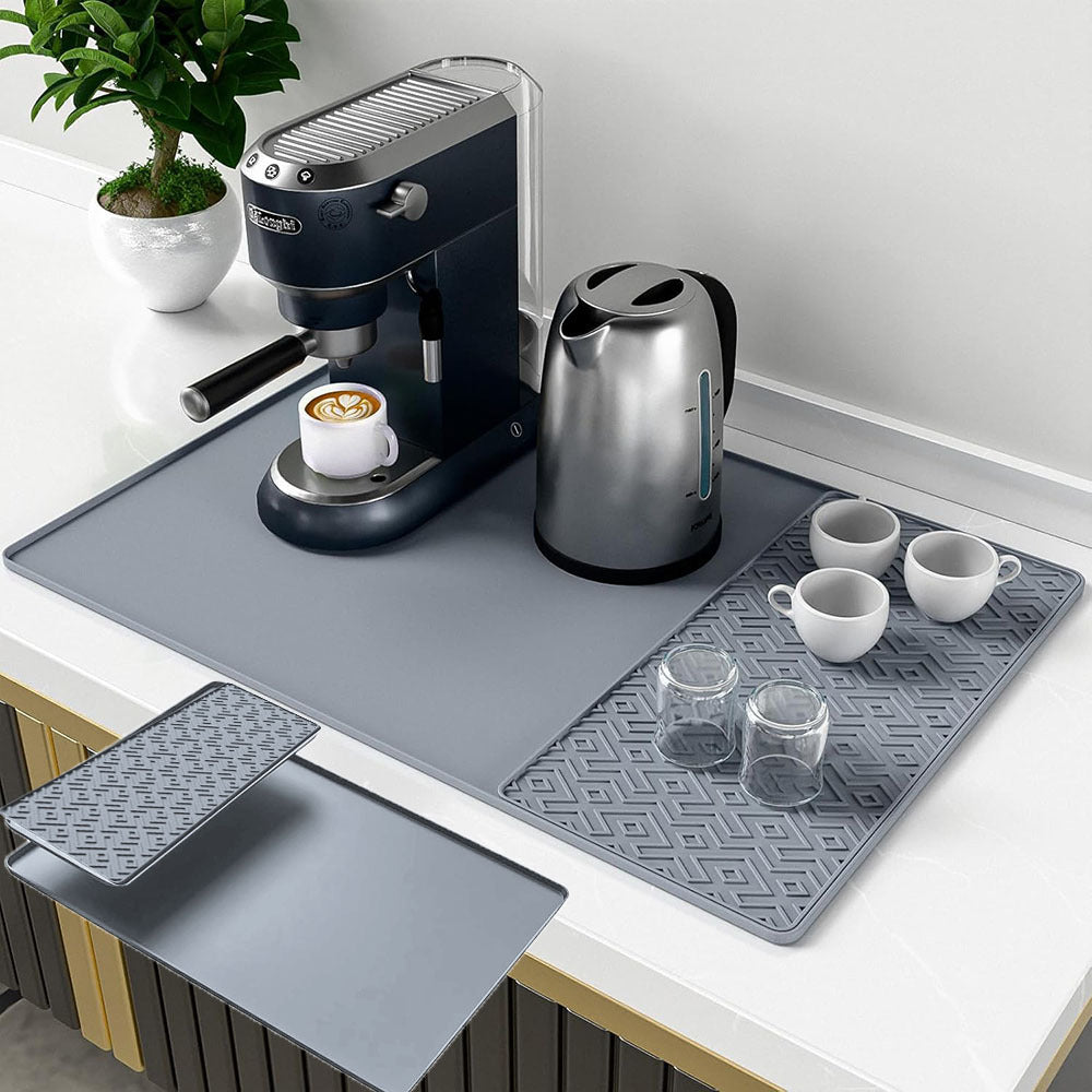 Silicone Coffee Mat 24 × 16 in – Non‑Slip Bar Mat with Detachable Drying Layer for Espresso Machines, Countertops and Dish Racks