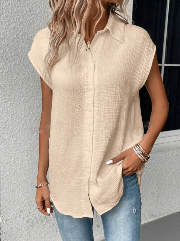 Spring And Summer Women's Solid Color Buttons Casual Short Sleeve