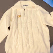 White Polo-collar Pullover Sweater for Women Autumn and Winter