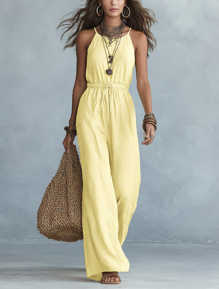Womens Strap-style Loose-fit Wide-leg Casual Jumpsuit