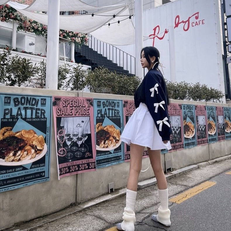 Women's Casual Loose Bow Knit Sweater with Lantern Sleeves