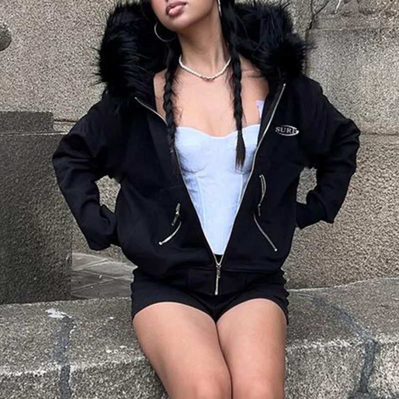 Women's Fluffy Zip-Up Casual Sweatshirt Coat