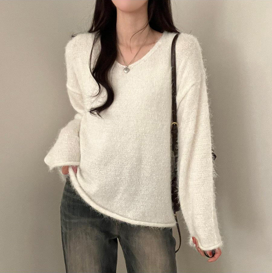 Pure Color Milk Huhoo Loose and Lazy Style Long Sleeve Pullover Sweater