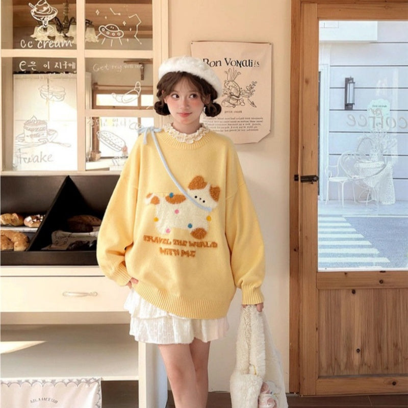 Sweet and Cute New Long-sleeve Loose-fit Tied Top for Autumn