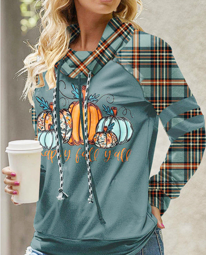 Women's Cozy Printed Hooded Sweatshirt with Pile Collar