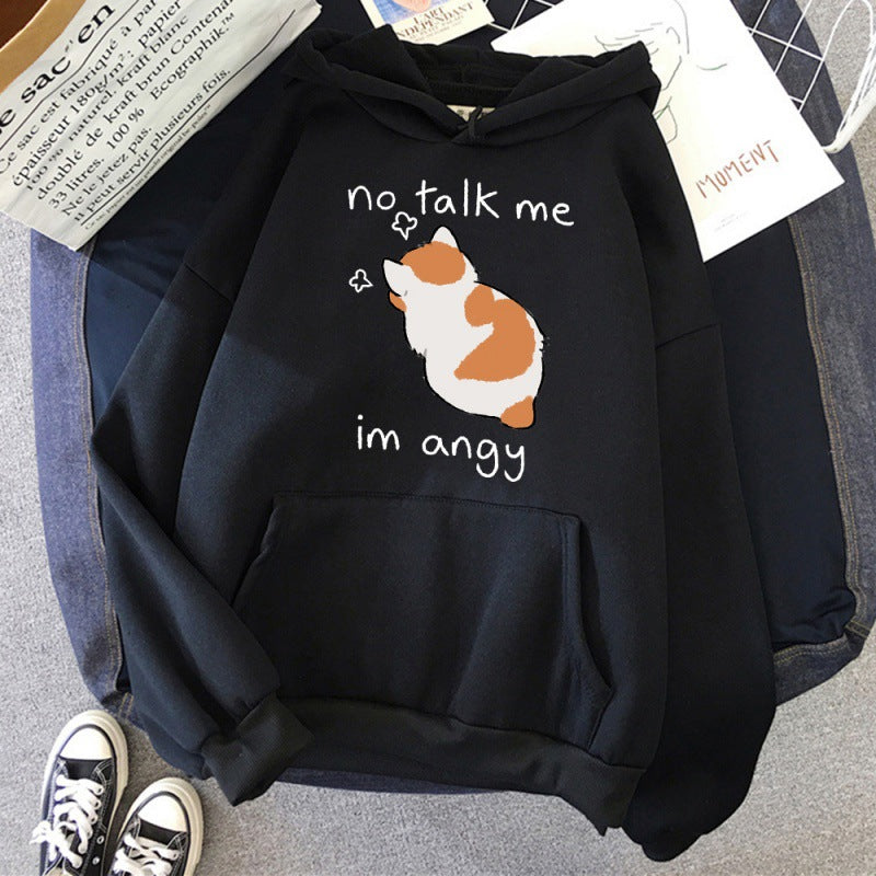 Cute Angry Cat Print Women's Streetwear Hoodie