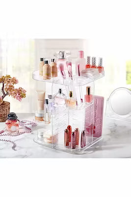 360-degree rotating makeup organizer for vanity storage
