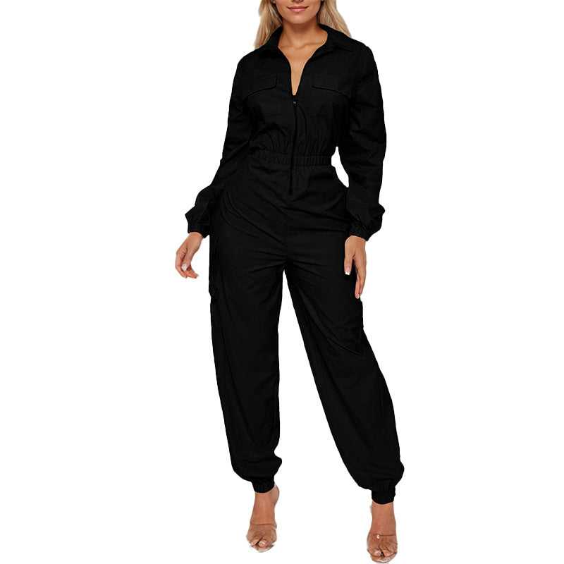 Women's Casual Utility Jumpsuit with Flip Pockets