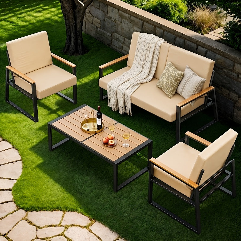 [Outdoor Conversation Set] 4pcs Patio Chairs Set And Patio Porch Furniture Set For Garden & Patio - Outdoor Conversation Set